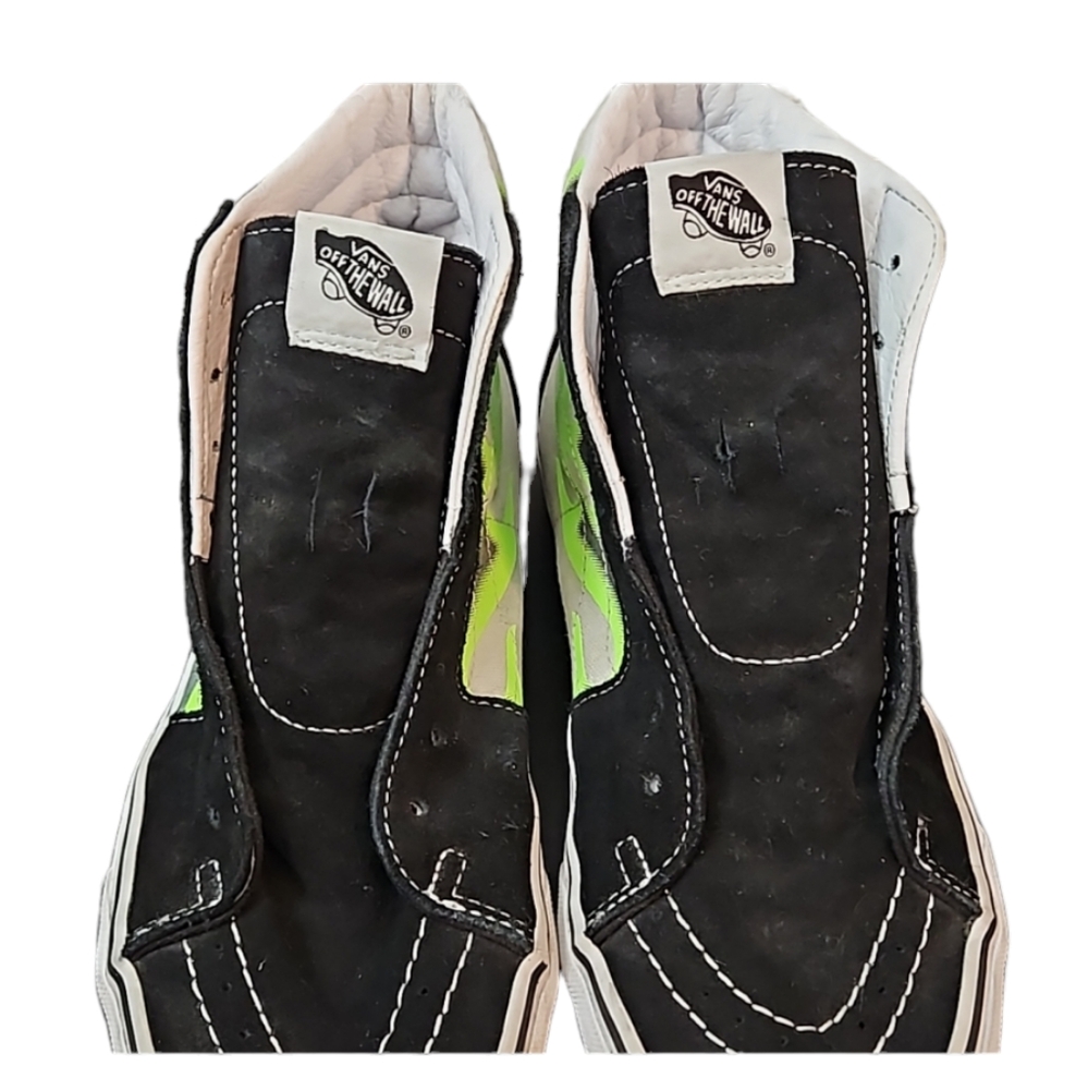 Vans SK8-Hi black suede with neon flames high top sneakers W9.5, M8 - Picture 9 of 12